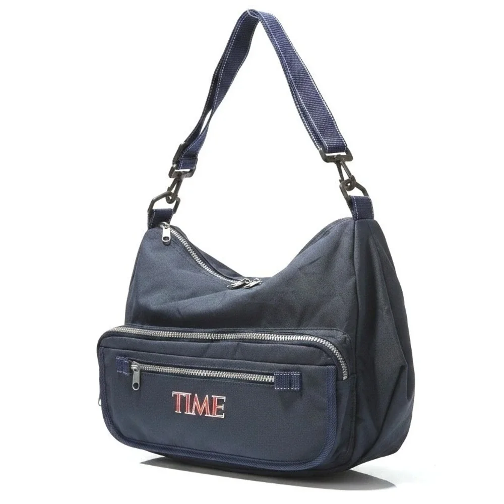 VTG 90s TIME Magazine Promo Messenger Bag Shoulder Tote Blue Nylon Travel Gym